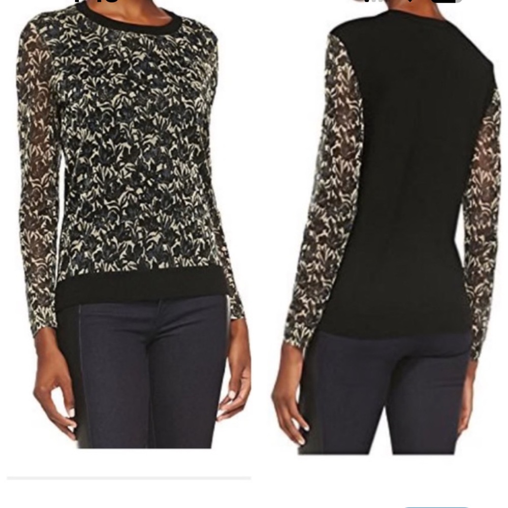 TORY BURCH HONOUR METALLIC-PRINT JACQUARD & KNIT SWEATER Size XS
